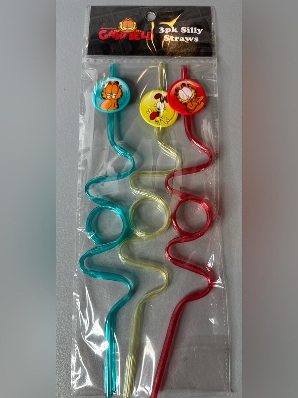 Garfield 3-Pack Spiral Silly Straws - Teal, Yellow, Red cat